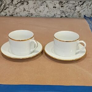 Pier 1 White and Gold Trim Coffee/Espresso Cup Set (2)